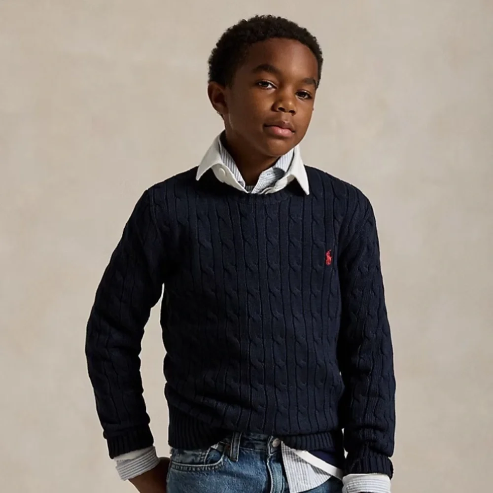 Polo Ralph Lauren Kids Cable Knit Cotton Navy Blue Sweater Size L 14 16 Unisex